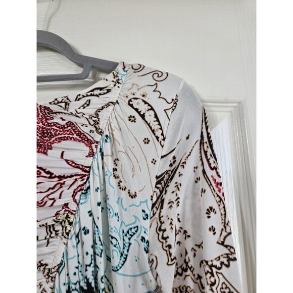 Etro Milano Viscose Jersey Paisley Asymmetrical Ruched Sheath Midi Dress Size 44 - Picture 11 of 13